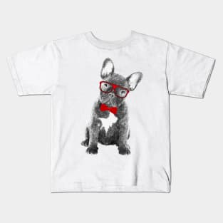 French Bulldog Red Ribbon & Glasses Frenchie Gift Kids T-Shirt